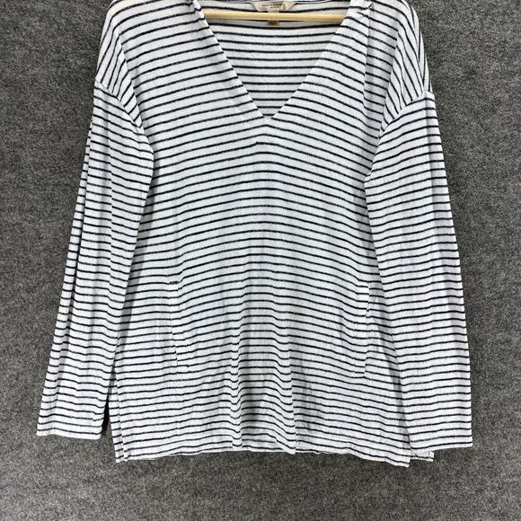 Banana Republic Hoodie Women M Medium White Striped V-Neck Hooded Luxespun Rayon - Picture 4 of 8